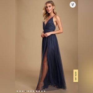 Navy blue backless maxi slit dress